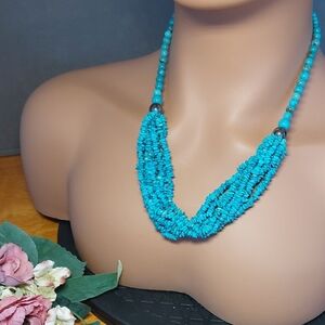Turquoise Chip Bead 20" Multistrand Chunky Necklace Statement